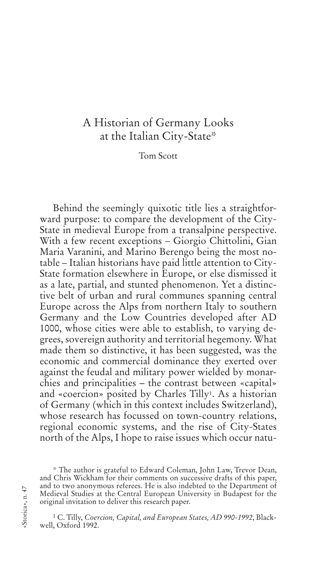 A Historian of Germany Looks at the Italian City-State*