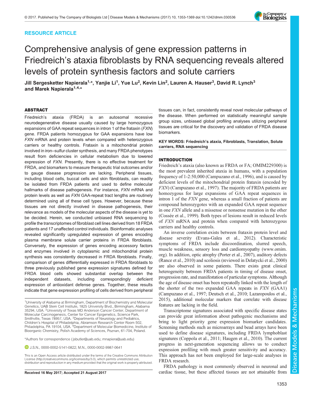 Comprehensive Analysis of Gene Expression Patterns in Friedreich's