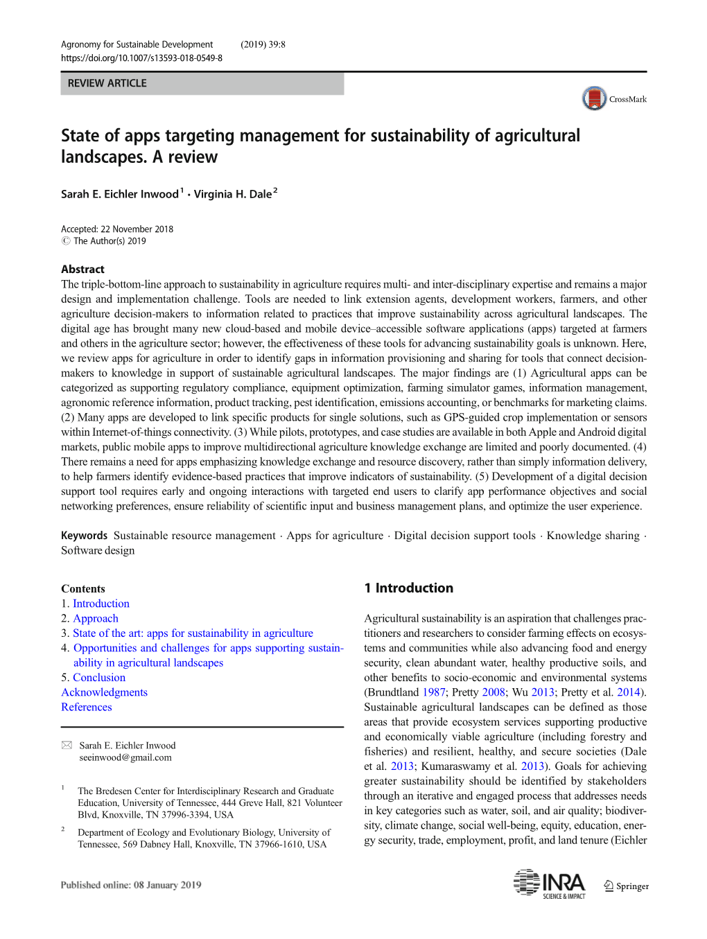 State of Apps Targeting Management for Sustainability of Agricultural Landscapes