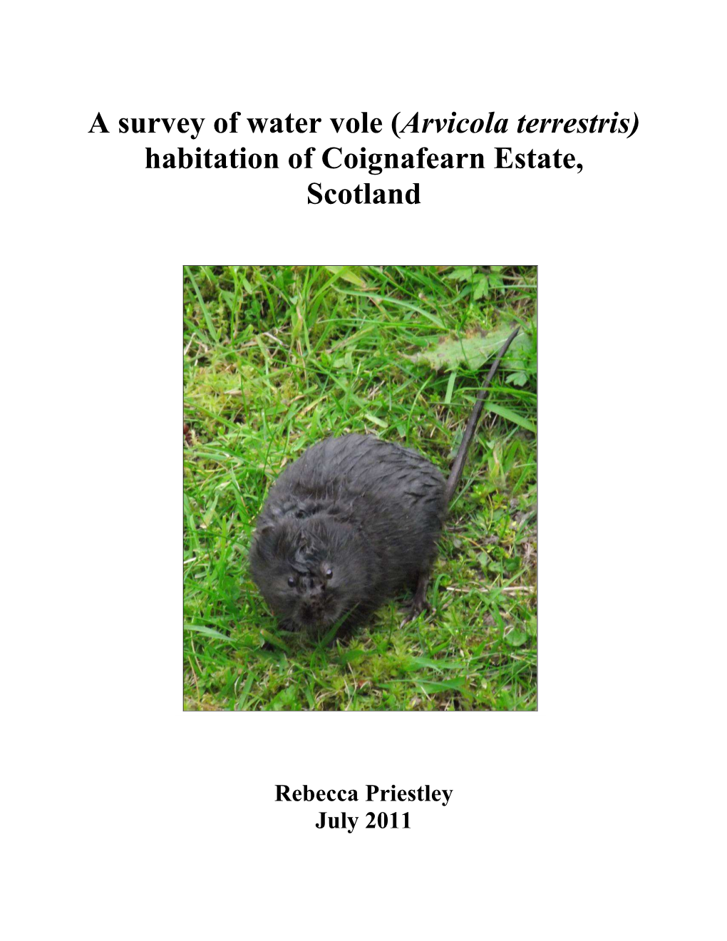 A Survey of Water Vole (Arvicola Terrestris) Habitation of Coignafearn