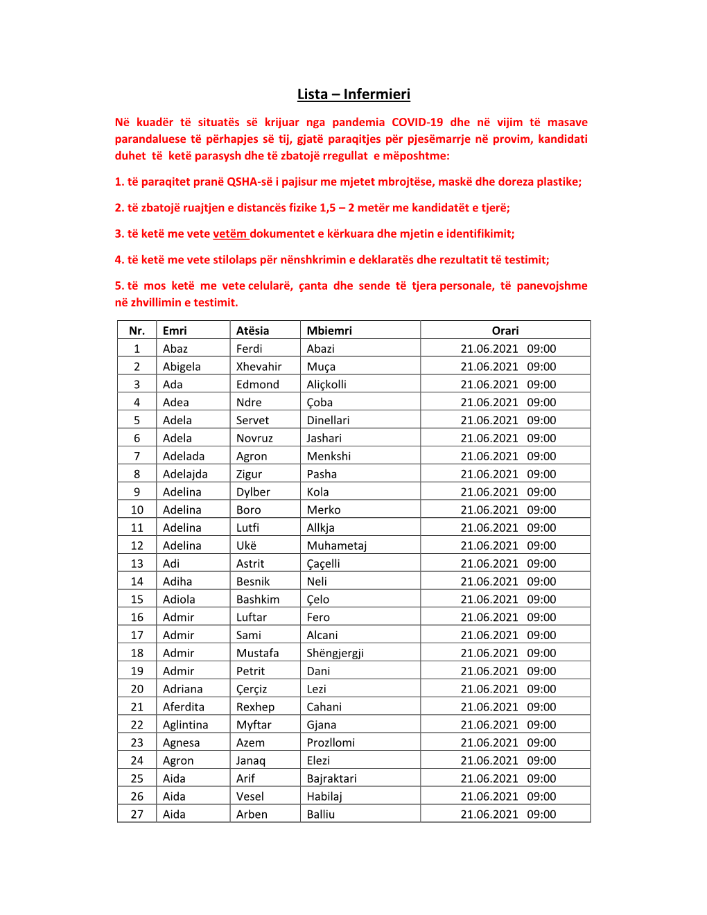 Lista – Infermieri