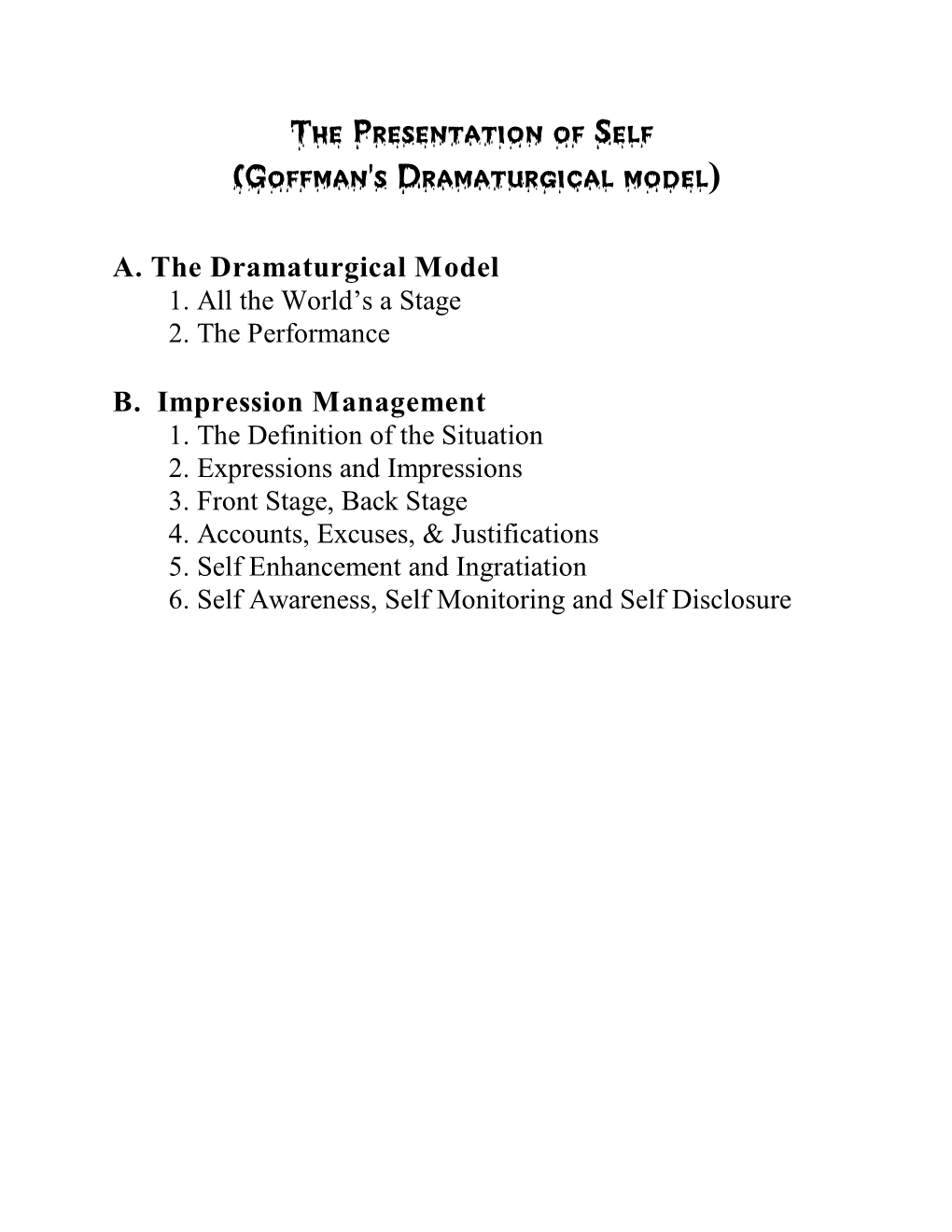 The Presentation of Self (Goffman's Dramaturgical Model)