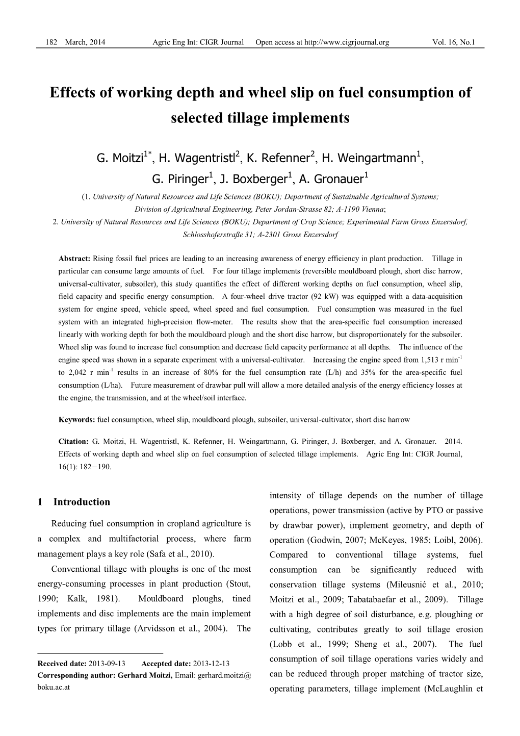 Effects of Working Depth and Wheel Slip on Fuel Consumption of Selected Tillage Implements