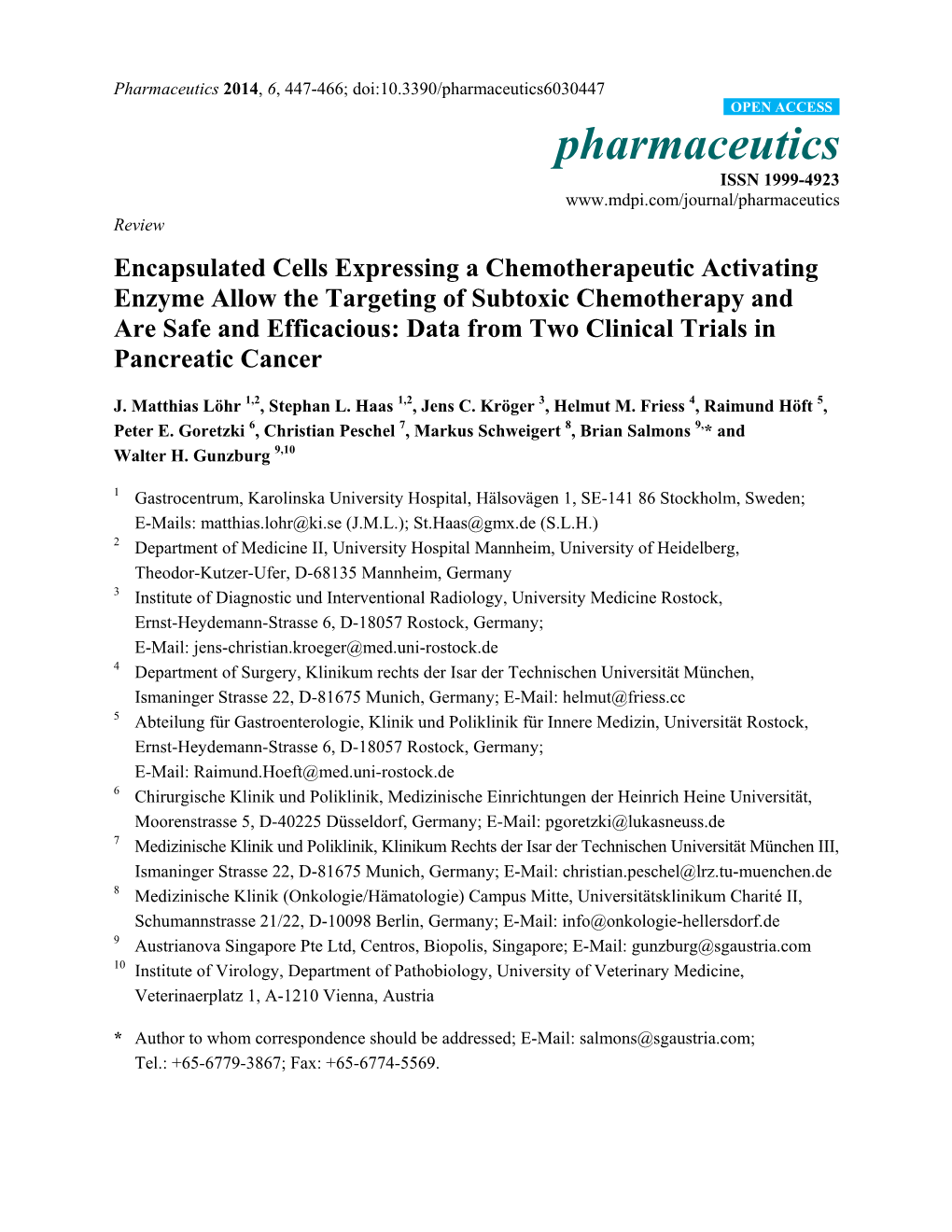 Encapsulated Cells Expressing a Chemotherapeutic Activating