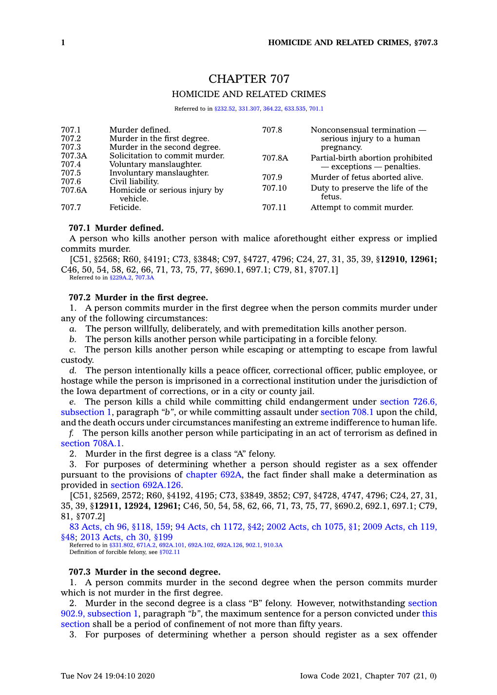 Chapter 707 Homicide and Related Crimes