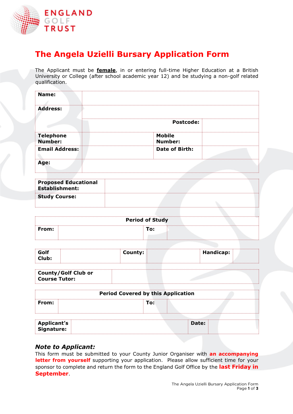 Angela Uzielli Bursary Application Form