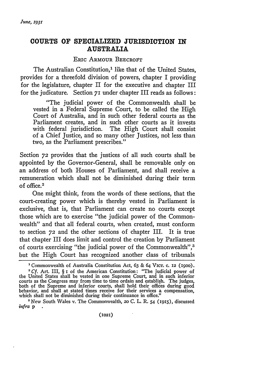 Courts of Specialized Jurisdiction in Australia