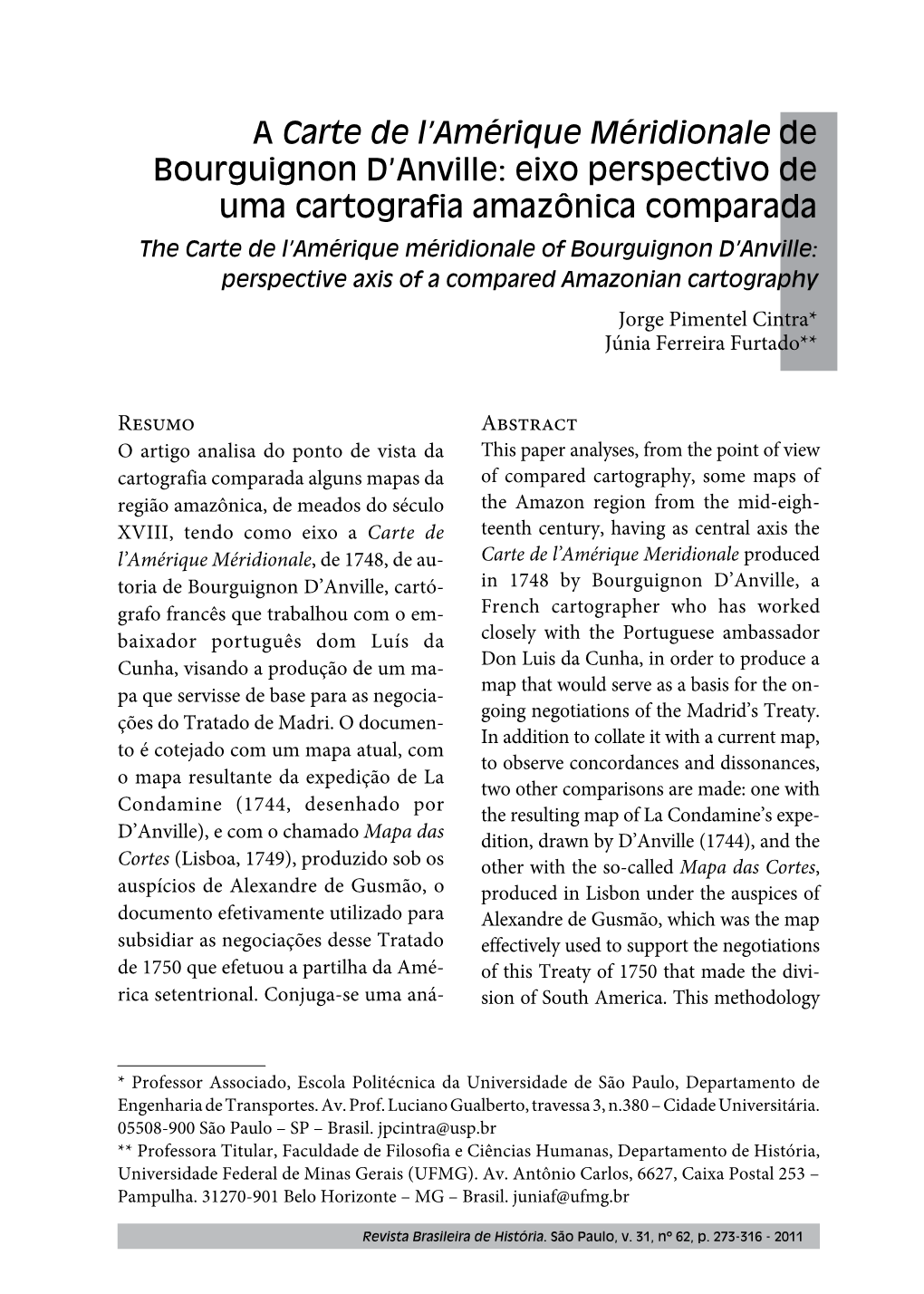 Bourguignon D'anville's Carte De L'amérique Méridionale: a Comparative Amazonian Cartography in Perspective