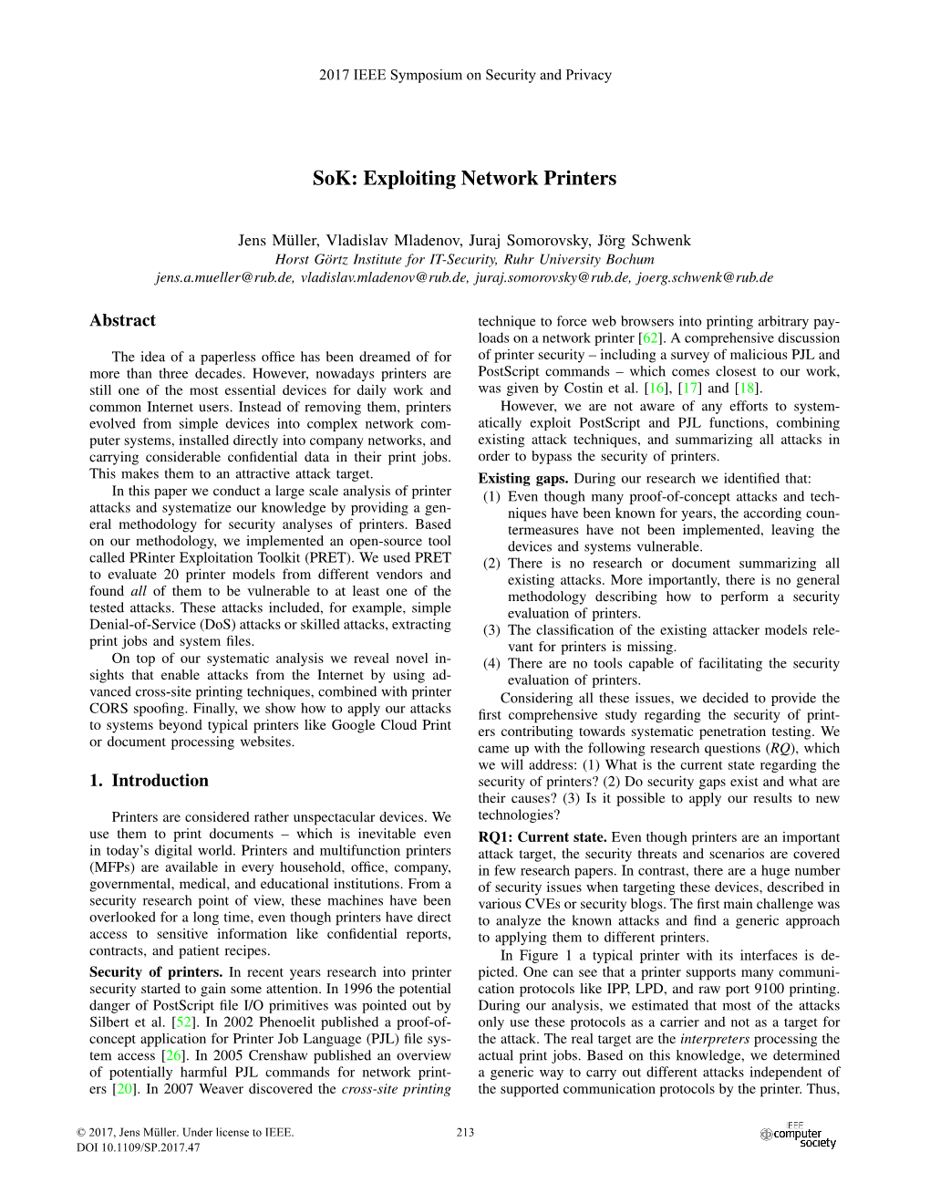 Sok: Exploiting Network Printers