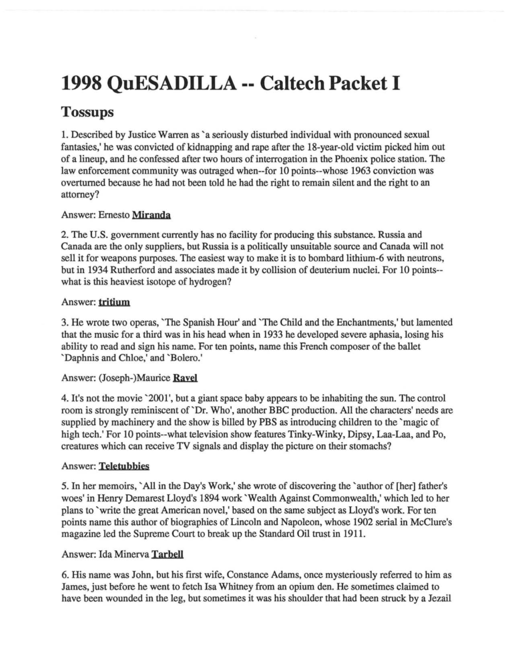 Caltech Packet I Tossups