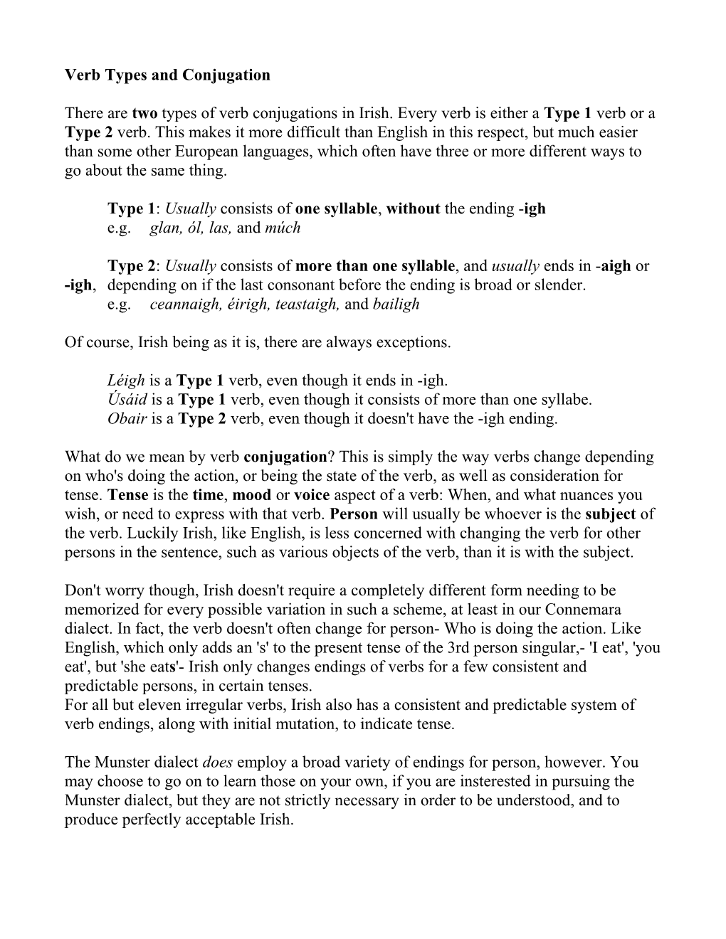 Verb Types and Conjugation