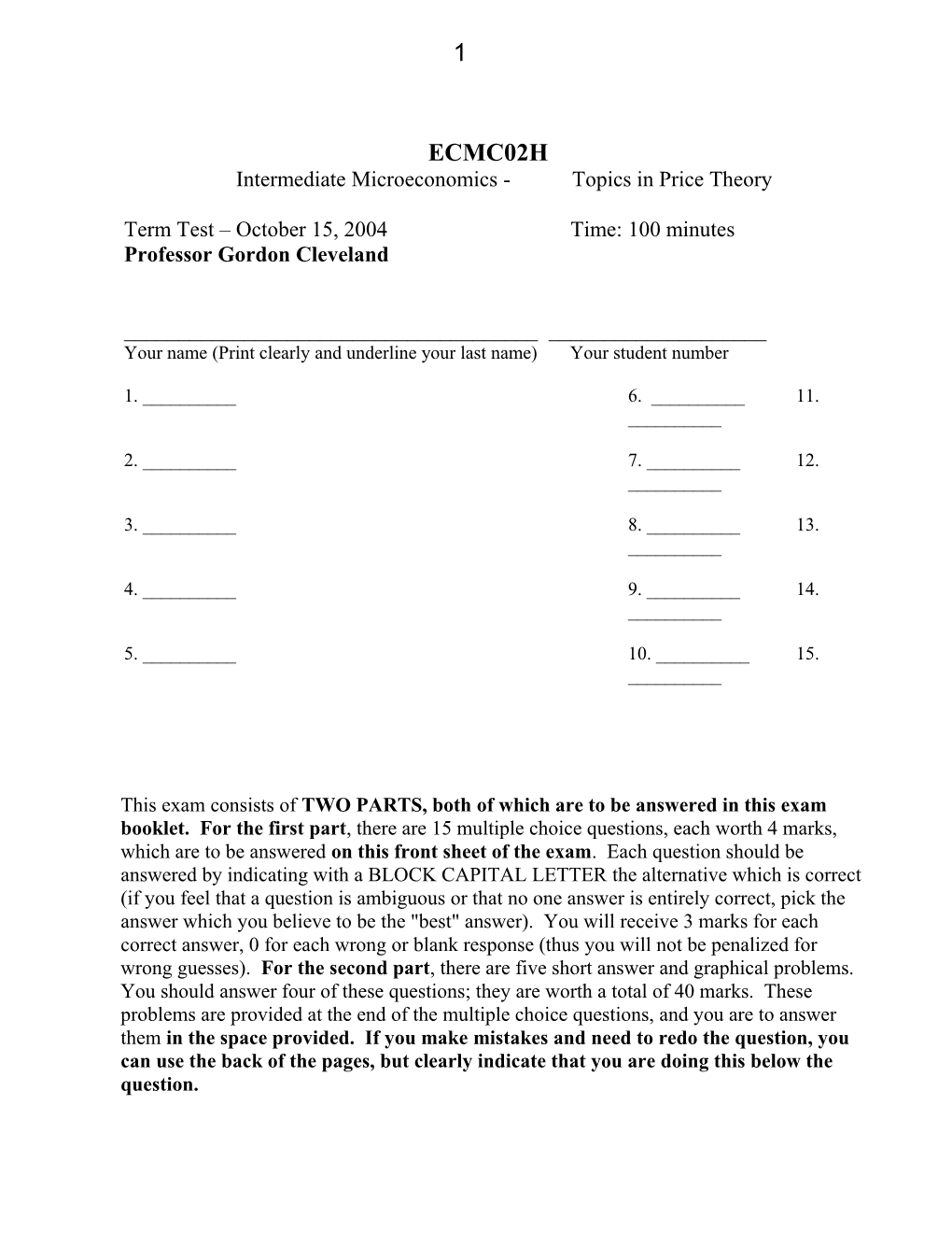 Intermediate Microeconomics - Topics in Price Theory