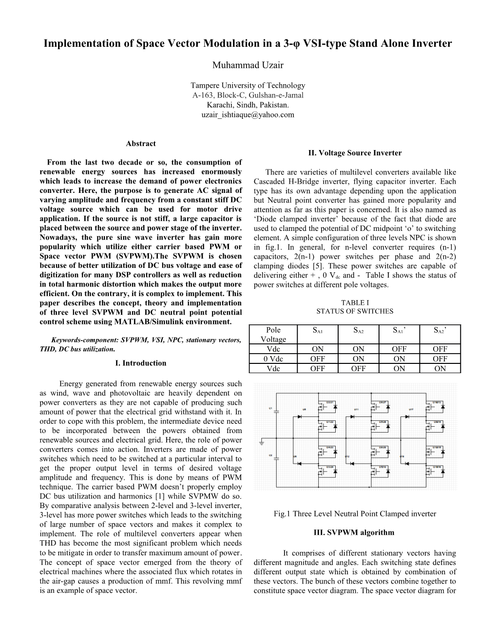 Implementation of Space Vector Modulation in a 3-Φ VSI-Type Stand Alone Inverter