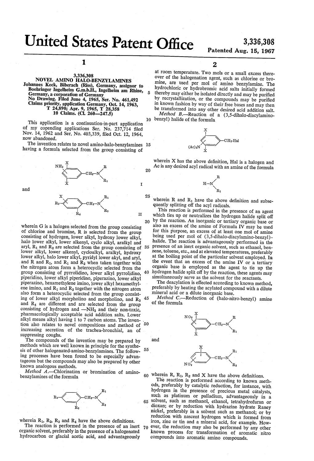 United States Patent Office Patented Aug