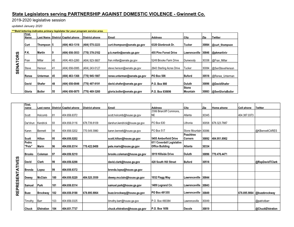 State Legislators Serving PARTNERSHIP AGAINST DOMESTIC VIOLENCE - Gwinnett Co