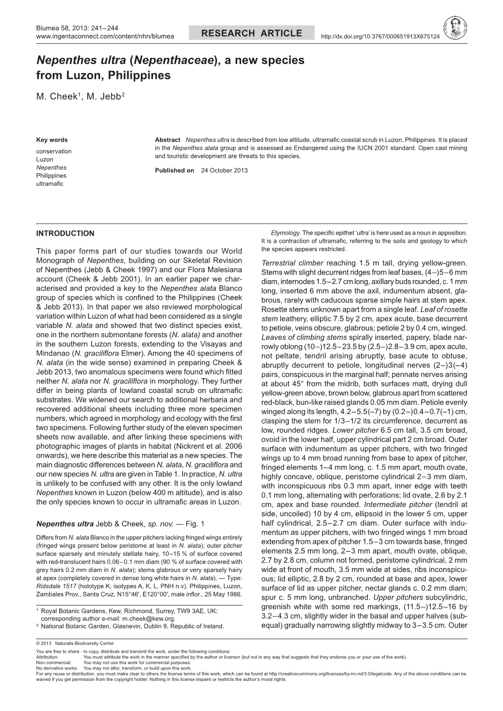 Nepenthes Ultra (Nepenthaceae), a New Species from Luzon, Philippines