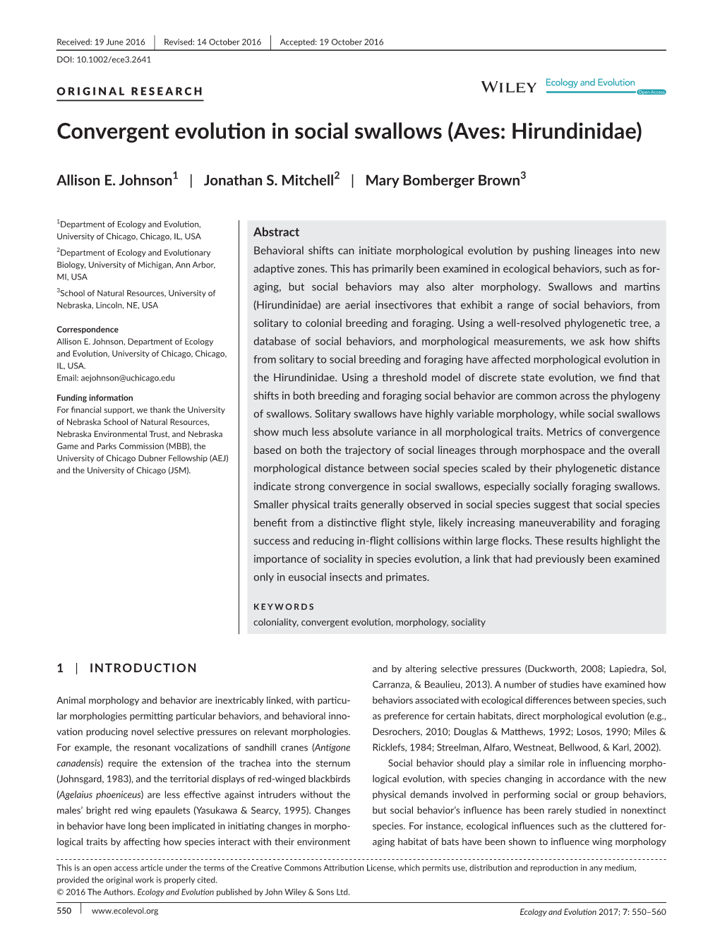 Convergent Evolution in Social Swallows (Aves: Hirundinidae)