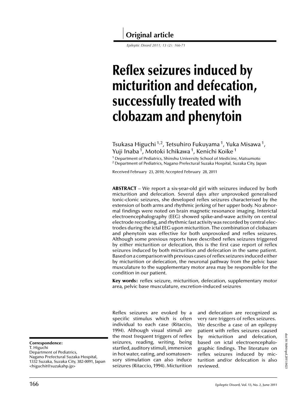 Reflex Seizures Induced by Micturition and Defecation, Successfully Treated