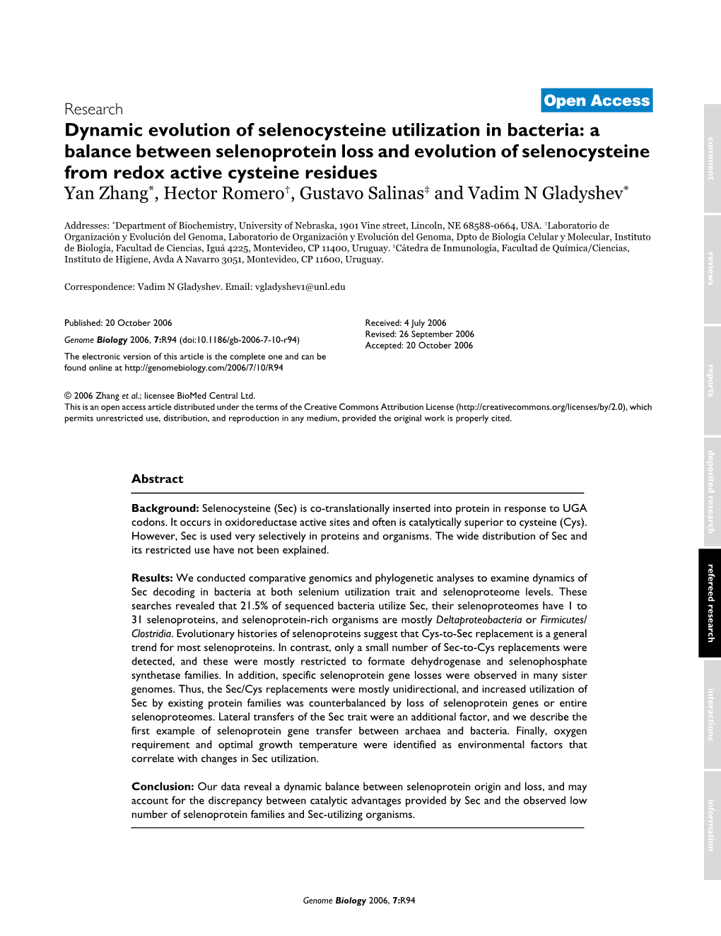 A Balance Between Selenoprotein Loss and Evolution of Selenocystein