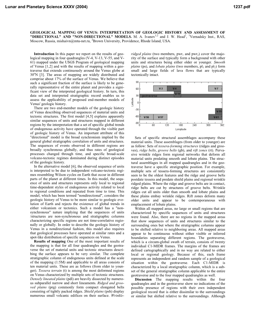 Geological Mapping of Venus: Interpretation of Geologic History and Assessment of 