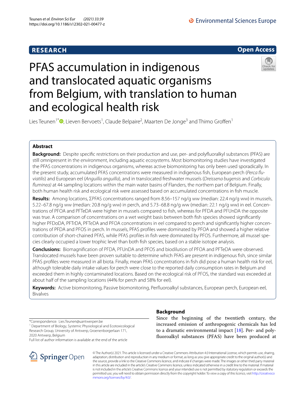 PFAS Accumulation in Indigenous and Translocated Aquatic Organisms