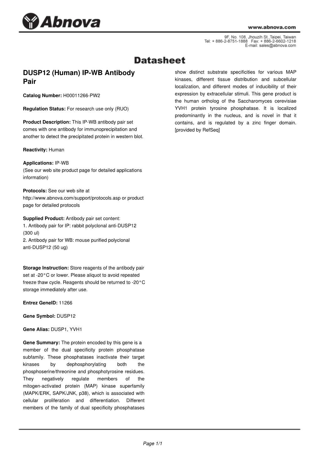 DUSP12 (Human) IP-WB Antibody Pair