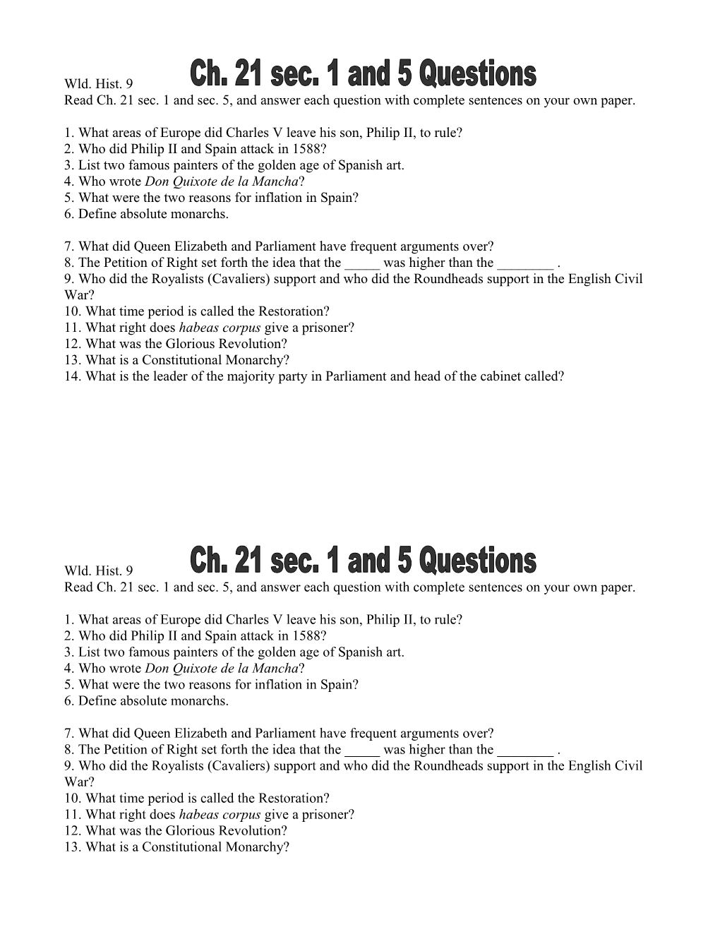 1. What Areas of Europe Did Charles V Leave His Son, Philip II, to Rule?