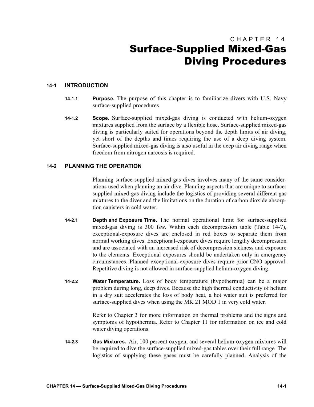 Surface Supplied Mixed Gas Diving Procedures