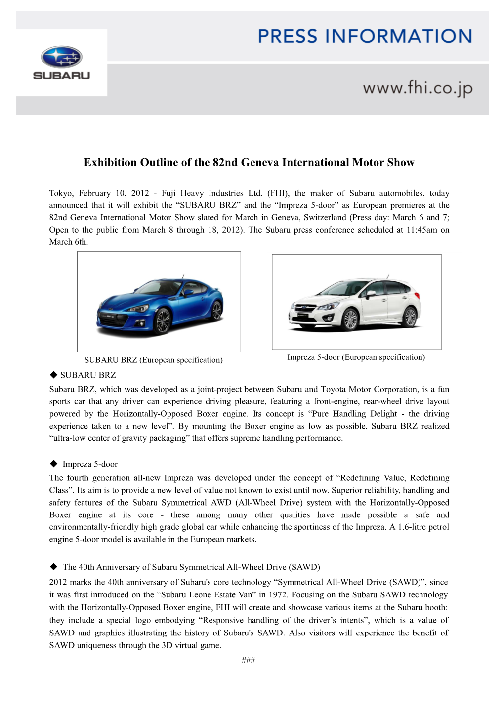 Exhibition Outline of the 82Nd Geneva International Motor Show