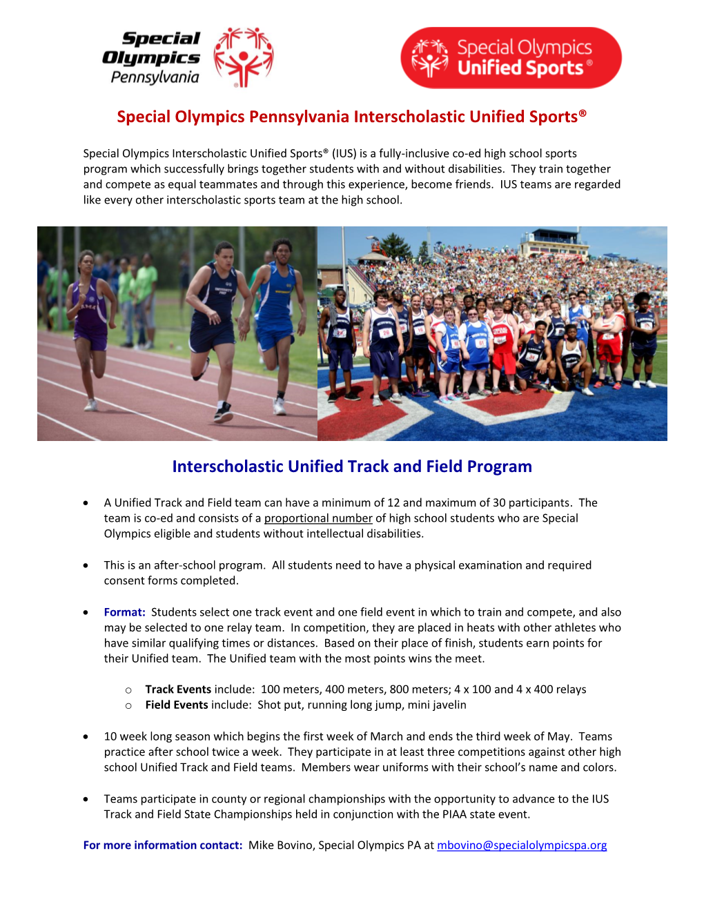 Special Olympics Pennsylvania Interscholastic Unified Sports® Interscholastic Unified Track and Field Program