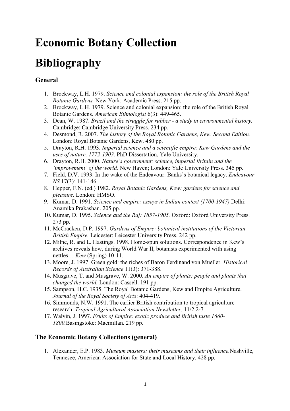 Economic Botany Collection Bibliography