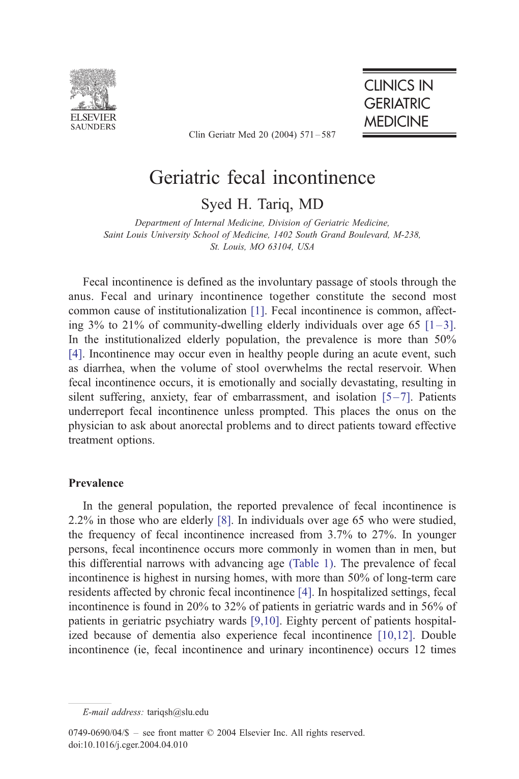 Geriatric Fecal Incontinence Syed H