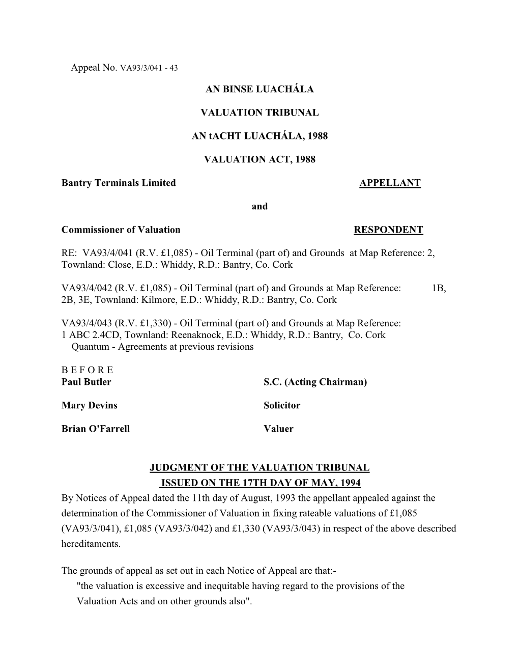 Bantry Terminals Limited APPELLANT