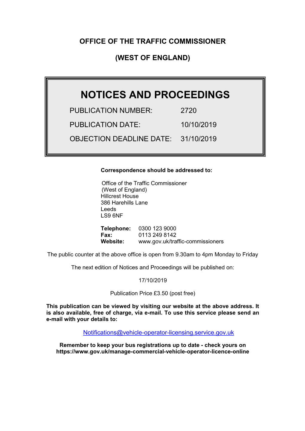 Notices and Proceedings for Th West of England