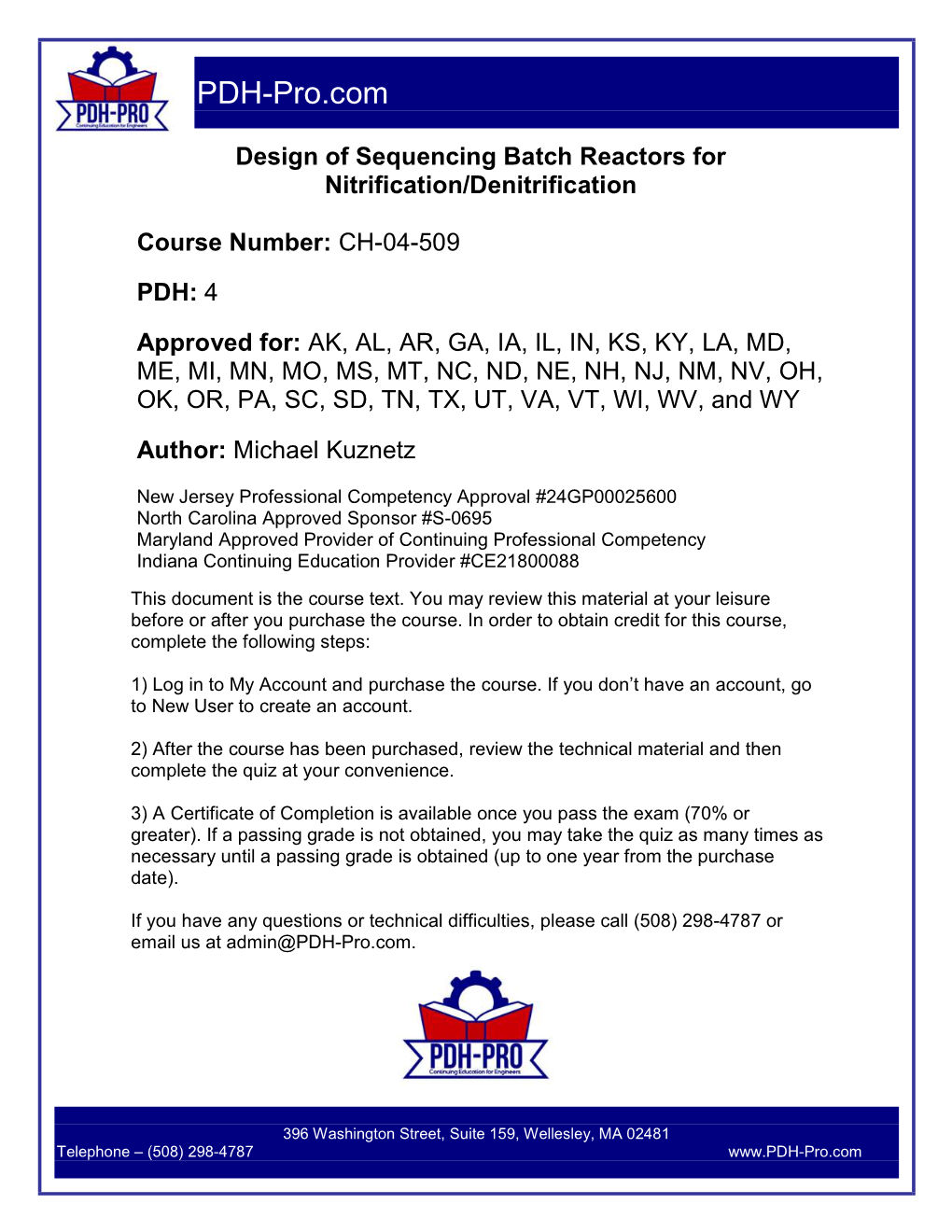 Design of Sequencing Batch Reactors for Nitrification/Denitrification