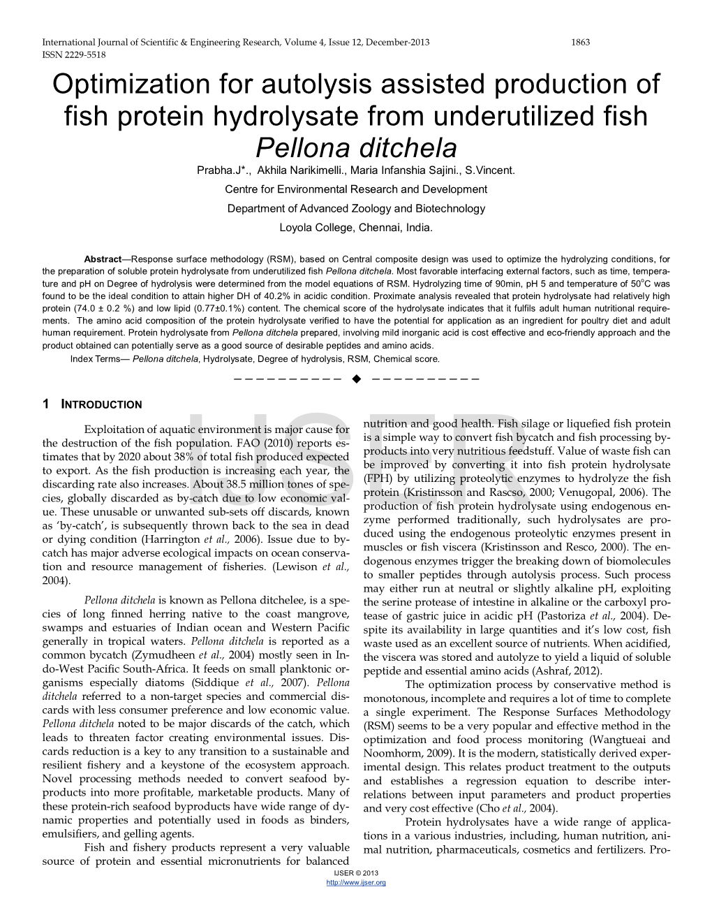 Optimization for Autolysis Assisted Production of Fish Protein