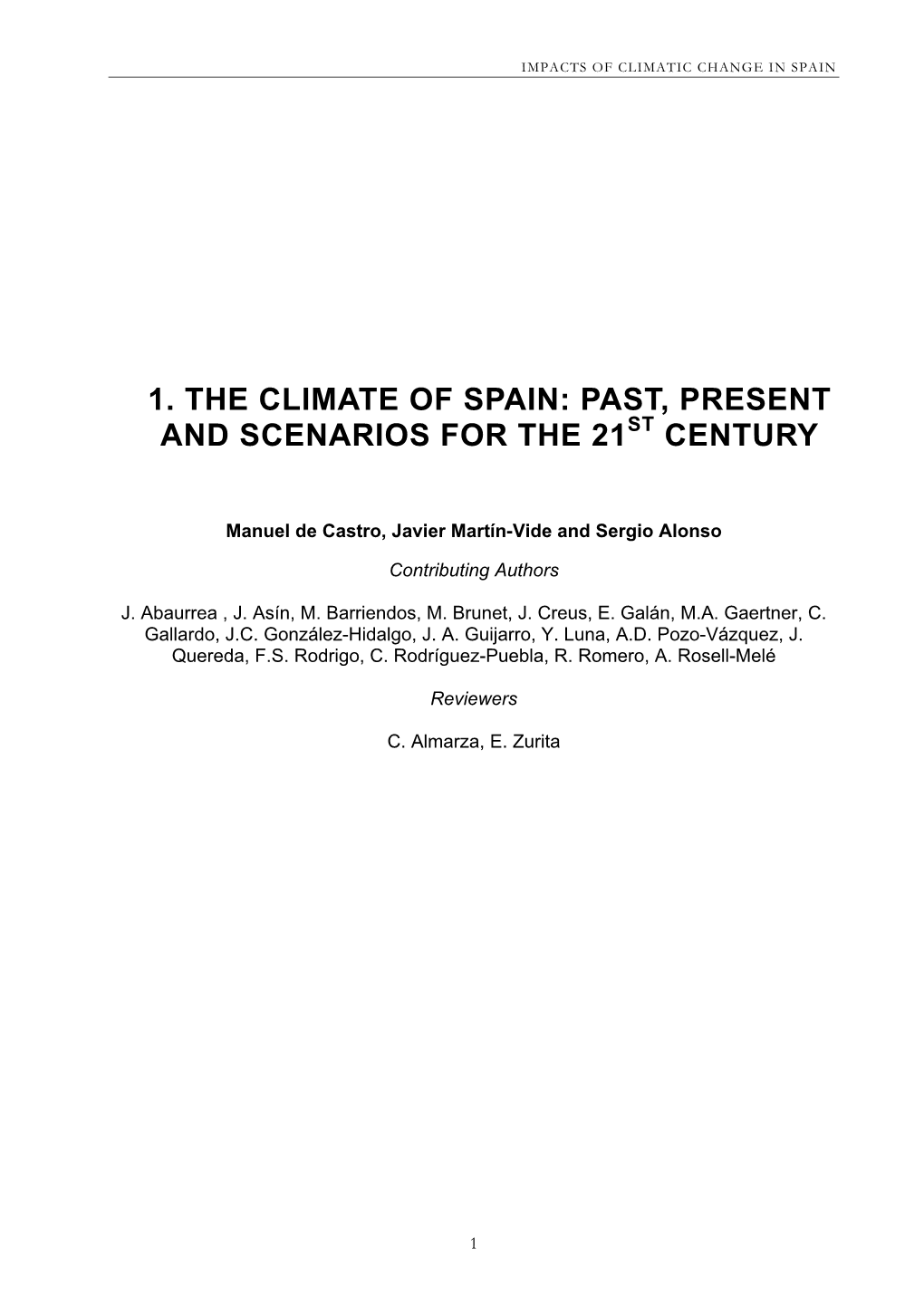 1. the Climate of Spain: Past, Present and Scenarios for the 21St Century