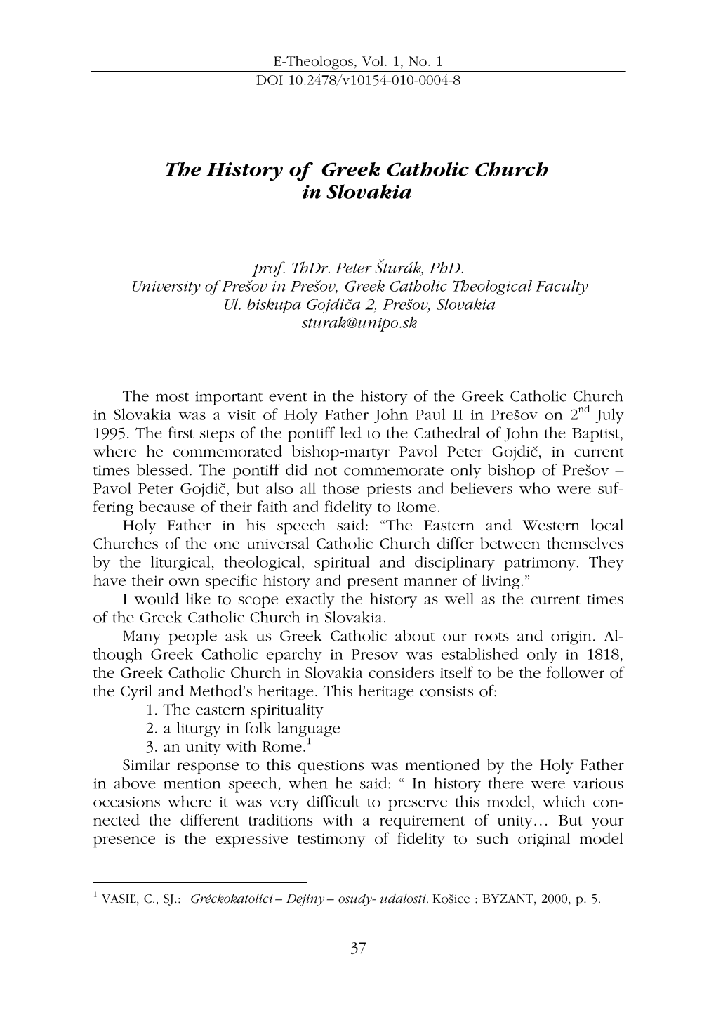 The History of Greek Catholic Church in Slovakia