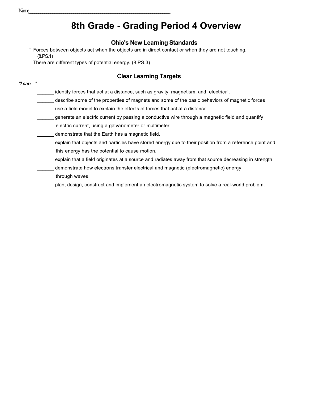 8Th Grade - Grading Period 4 Overview