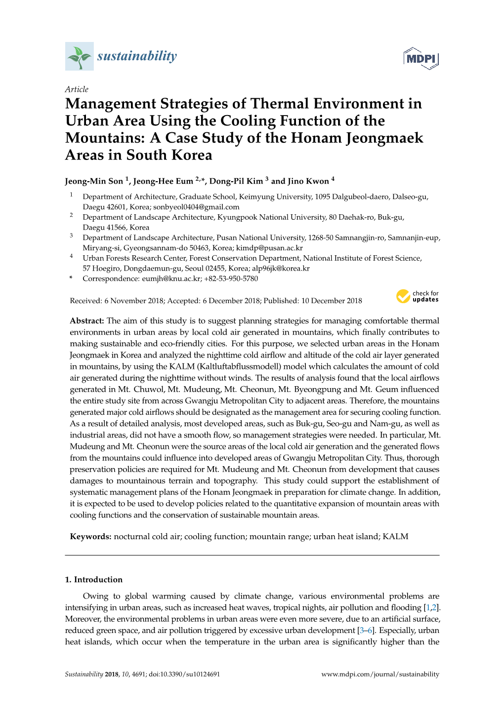 A Case Study of the Honam Jeongmaek Areas in South Korea