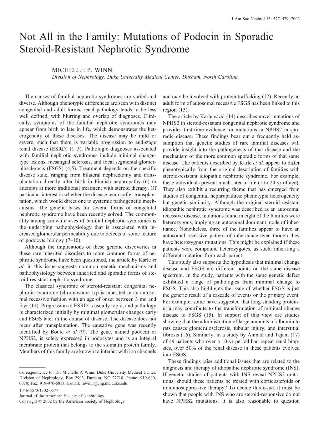 Mutations of Podocin in Sporadic Steroid-Resistant Nephrotic Syndrome