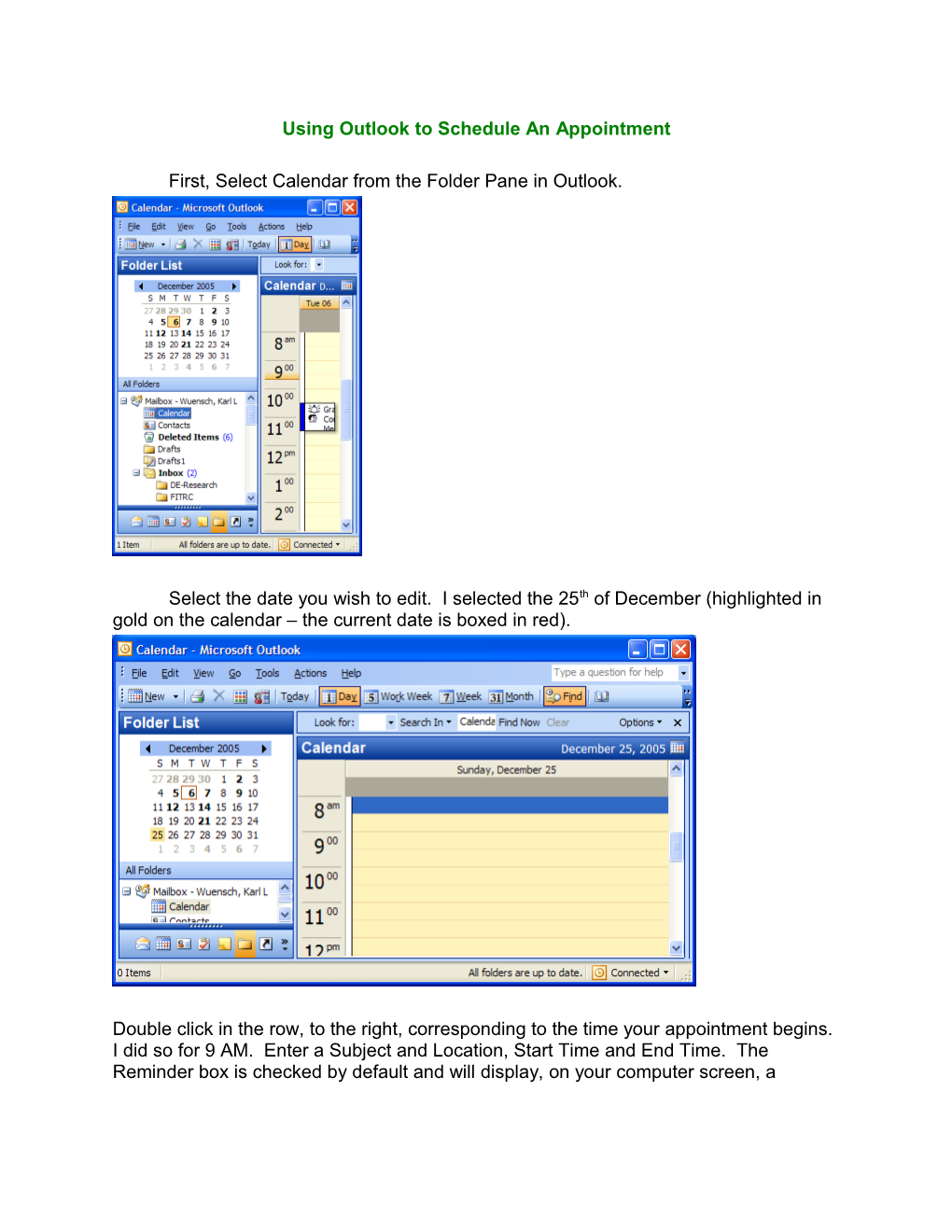 Using Outlook to Schedule an Appointment