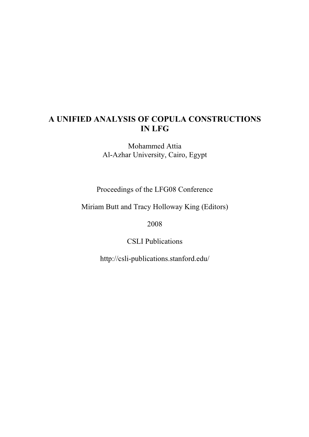 A Unified Analysis of Copula Constructions in Lfg