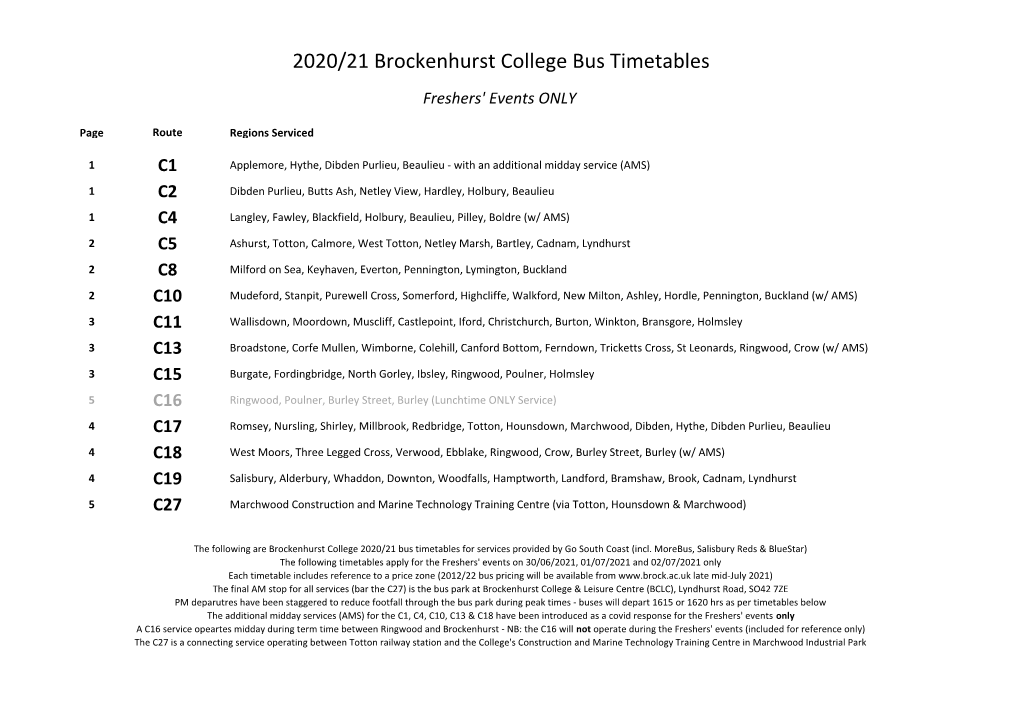 2020/21 Brockenhurst College Bus Timetables