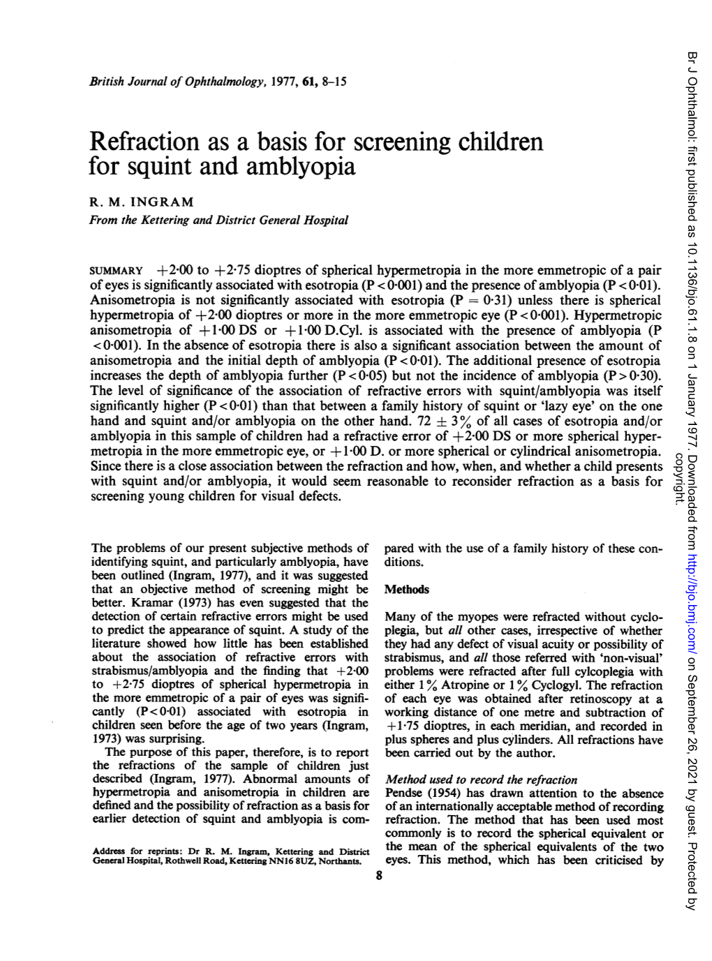 Refraction As a Basis for Screening Children for Squint and Amblyopia R