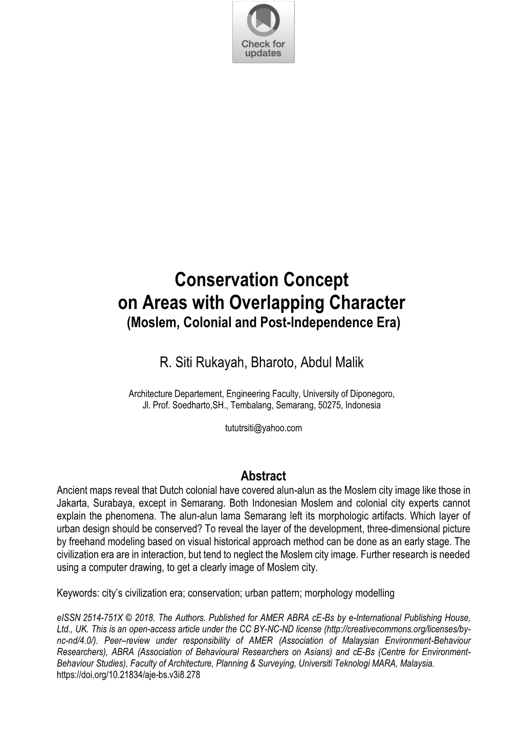 Conservation Concept on Areas with Overlapping Character (Moslem, Colonial and Post-Independence Era)