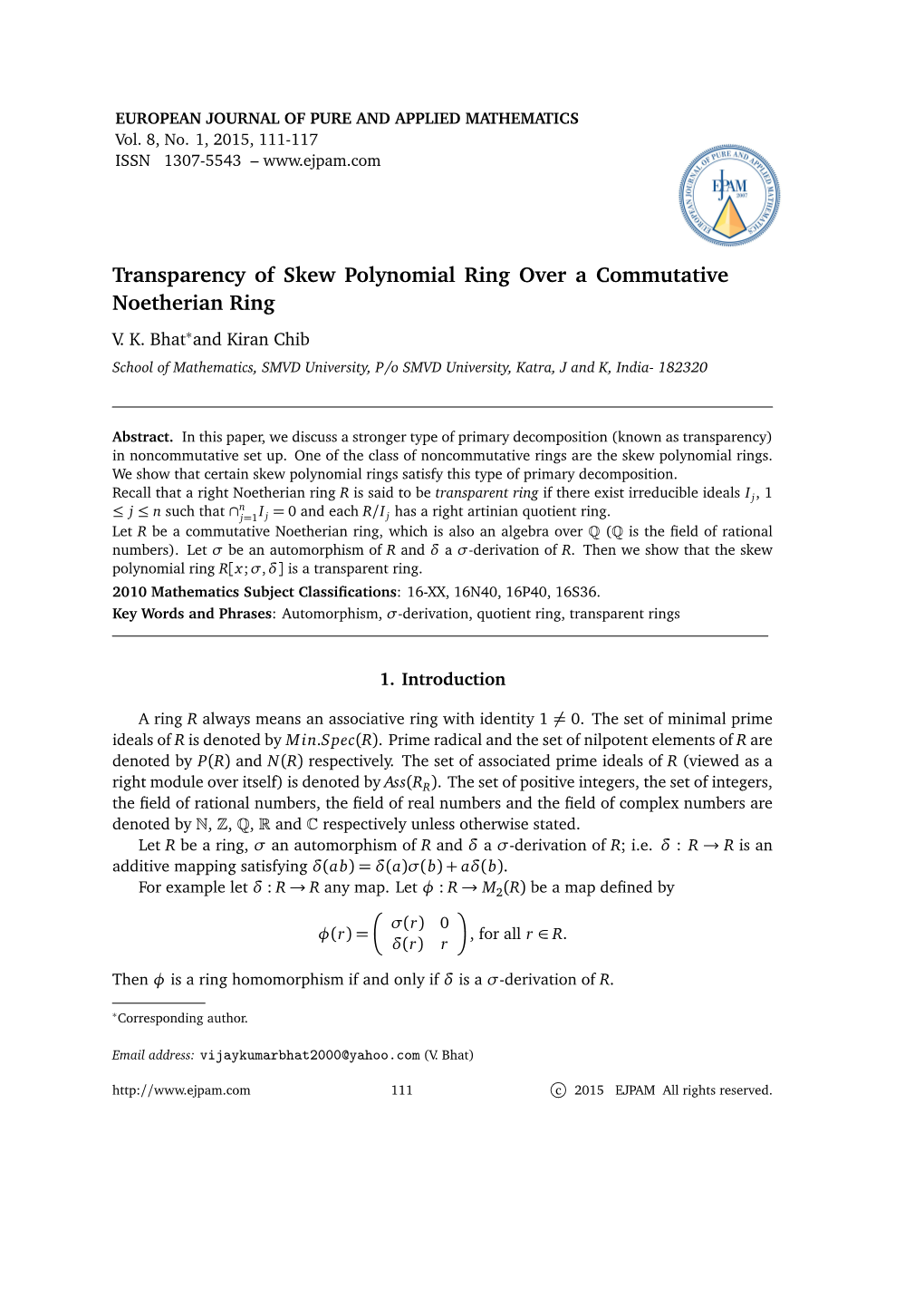 Transparency of Skew Polynomial Ring Over a Commutative Noetherian Ring