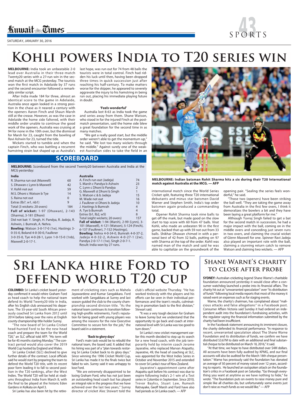 Kohli Powers India to T20 Series Win Sri Lanka Hire Ford to Defend World