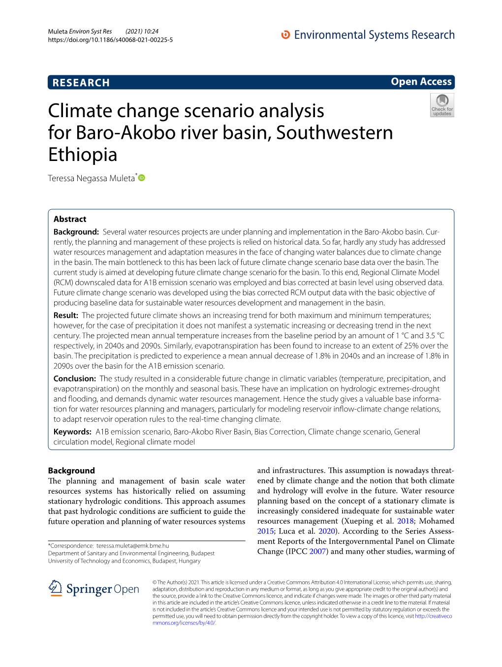 Climate Change Scenario Analysis for Baro-Akobo River Basin, Southwestern Ethiopia