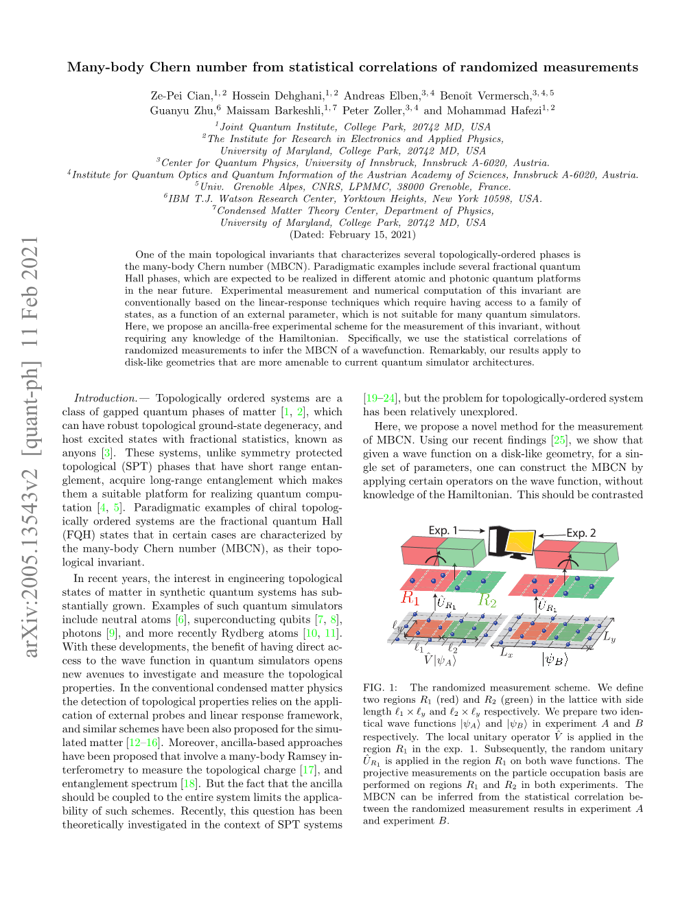 Many-Body Chern Number from Statistical Correlations of Randomized Measurements